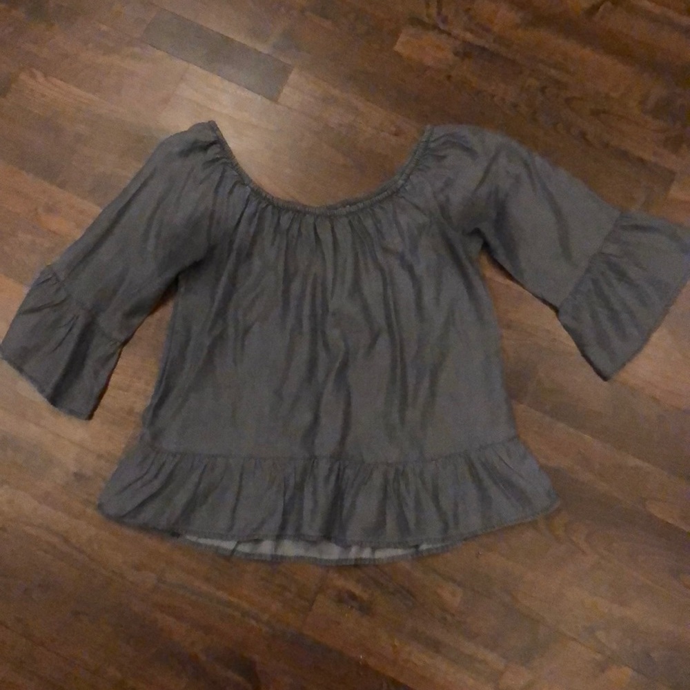 Gray Off-the-Shoulder Bell-Sleeved Top